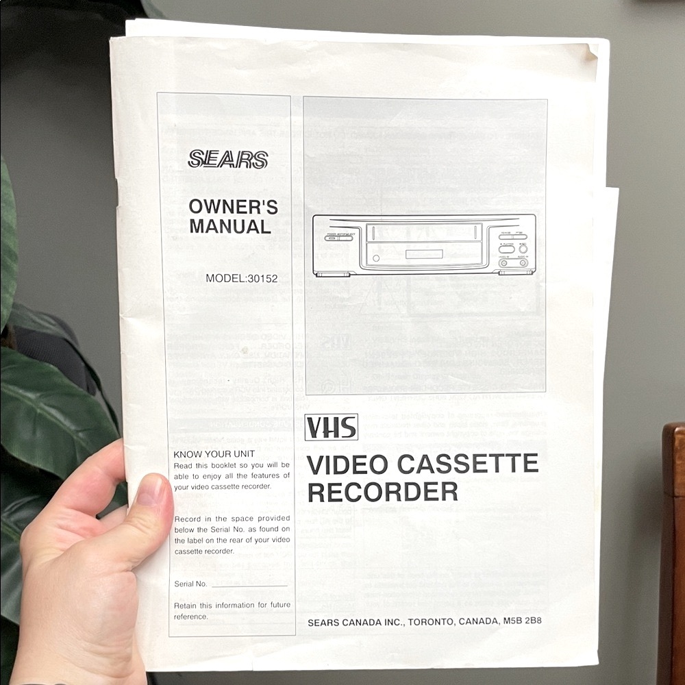 Sears VHS Video Cassette Recorder Owner Manual Paper Copy